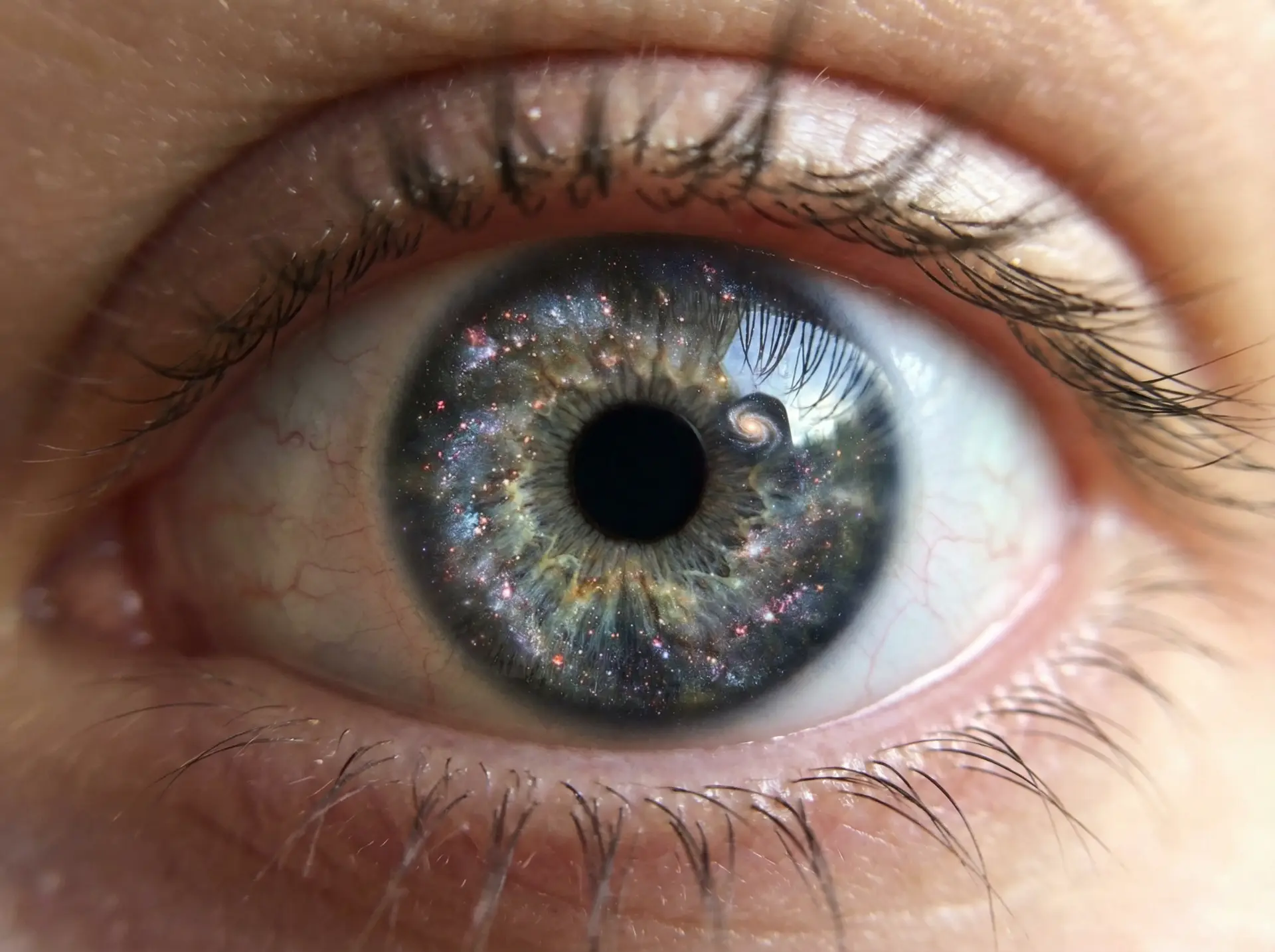 Macro eye shot from an AI ad creative for a beauty brand